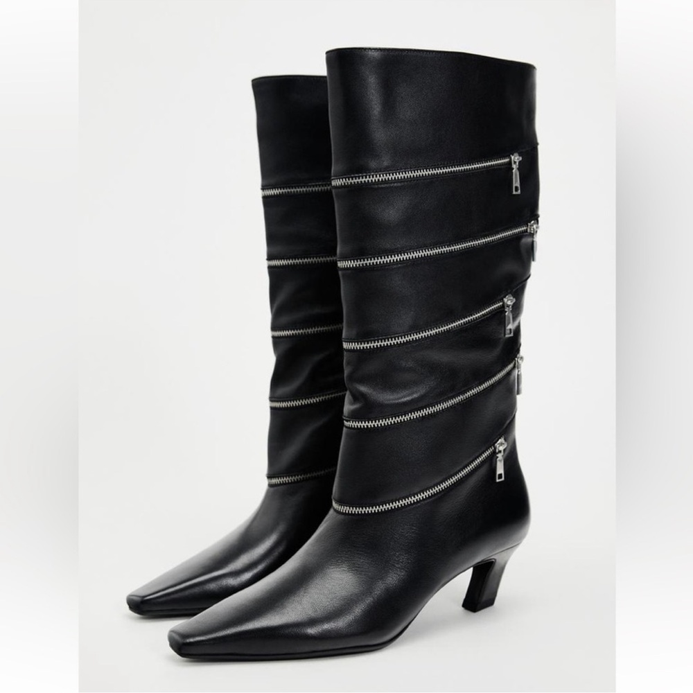 ZARA 100% SOFT LEATHER ZIPPERED BOOTS